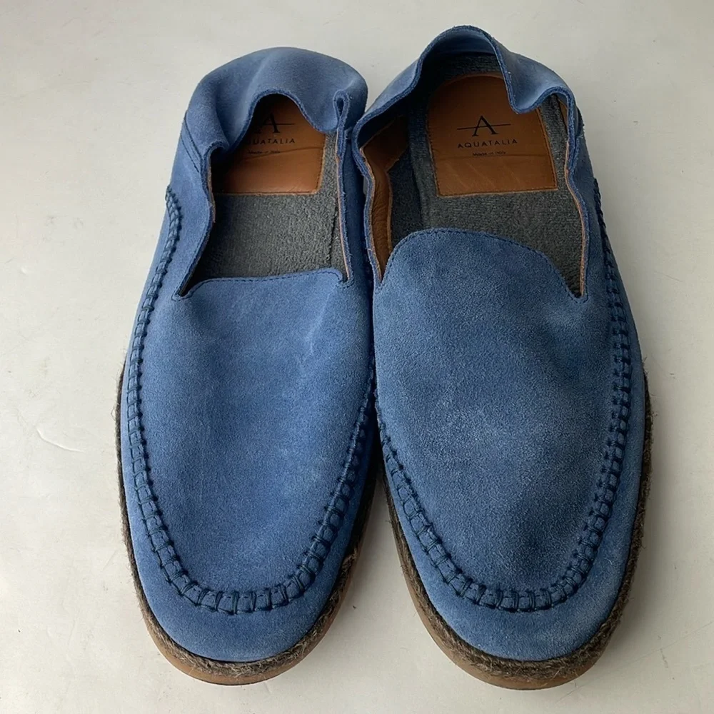 Aquatalia Nick Suede Blue Penny Loafers